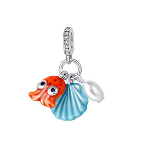 Simphman Summer Ocean 925 Sterling Silber Charms Armreifen Oktopus Muschel für Armbänder und Halsketten für Frauen, Kinder, Familie und Freunde von Simphman