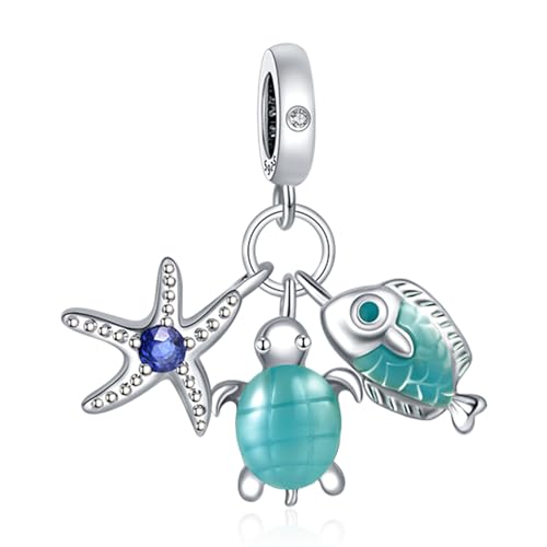 Simphman Summer Ocean 925 Sterling Silber Charms Armreifen Seestern Schildkröte Fisch für Armbänder und Colliers Cadeaux für Frauen, Kinder, Familie und Amis von Simphman