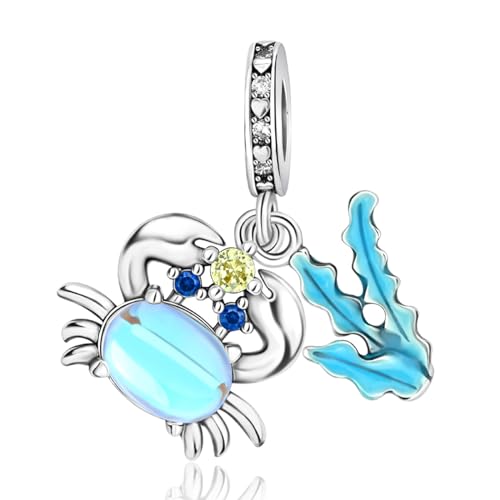 Simphman Summer Ocean 925 Sterling Silber Charms Dangles Krabbe und Seetang für Armbänder und Halsketten Schmuck für Frauen, Mädchen, Familien und Freunde von Simphman