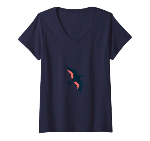 Damen A flat colorful silhouette of a bird mid-flight T-Shirt mit V-Ausschnitt Damen A flat colorful silhouette of a bird mid-flight T-Shirt mit V-Ausschnitt von Simple Bird in Flight