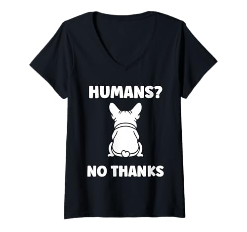 Damen Cute Bulldog Dog Quote Funny Bulldog No Thanks T-Shirt mit V-Ausschnitt von Simple Bulldogs dog humor Bulldog