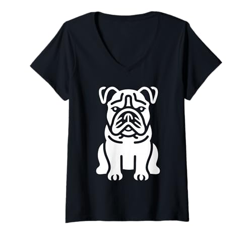 Damen FUUNY Cute Bulldog Minimalist Dog Simple Bulldog T-Shirt mit V-Ausschnitt von Simple Bulldogs dog humor Bulldog