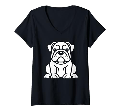 Damen FUUNY Cute Bulldog Minimalist Dog Simple Bulldog T-Shirt mit V-Ausschnitt von Simple Bulldogs dog humor Bulldog