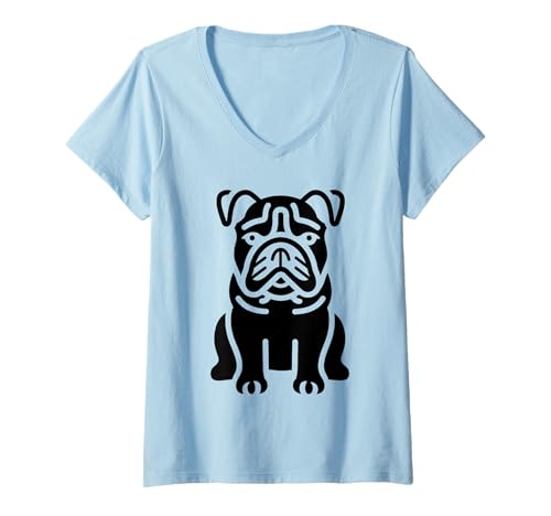 Damen FUUNY Cute Bulldog Minimalist Dog Simple Bulldog T-Shirt mit V-Ausschnitt von Simple Bulldogs dog humor Bulldog