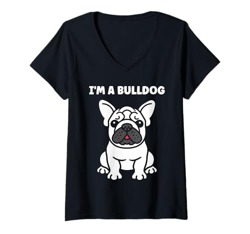 Damen FUUNY Cute Bulldog Minimalist Dog Simple I'm a Bulldog T-Shirt mit V-Ausschnitt von Simple Bulldogs dog humor Bulldog