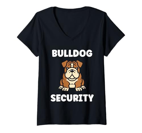 Damen FUUNY Cute Bulldog Minimalist Dog Simple Security Bulldog T-Shirt mit V-Ausschnitt von Simple Bulldogs dog humor Bulldog