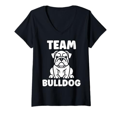 Damen FUUNY Cute Bulldog Minimalist Dog Simple Team Bulldog T-Shirt mit V-Ausschnitt von Simple Bulldogs dog humor Bulldog