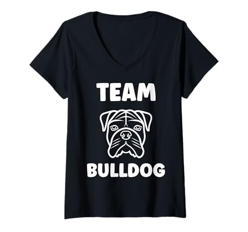 Damen FUUNY Cute Bulldog Minimalist Dog Simple Team Bulldog T-Shirt mit V-Ausschnitt von Simple Bulldogs dog humor Bulldog
