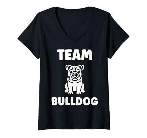 Damen FUUNY Cute Bulldog Minimalist Dog Simple Team Bulldog T-Shirt mit V-Ausschnitt von Simple Bulldogs dog humor Bulldog