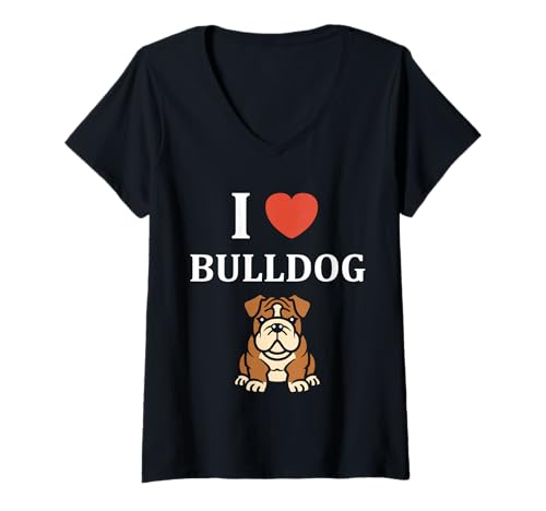 Damen FUUNY Cute Bulldog Minimalist Dog Simple i Love Bulldog T-Shirt mit V-Ausschnitt von Simple Bulldogs dog humor Bulldog