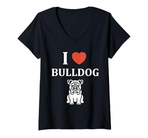 Damen FUUNY Cute Bulldog Minimalist Dog Simple i Love Bulldog T-Shirt mit V-Ausschnitt von Simple Bulldogs dog humor Bulldog