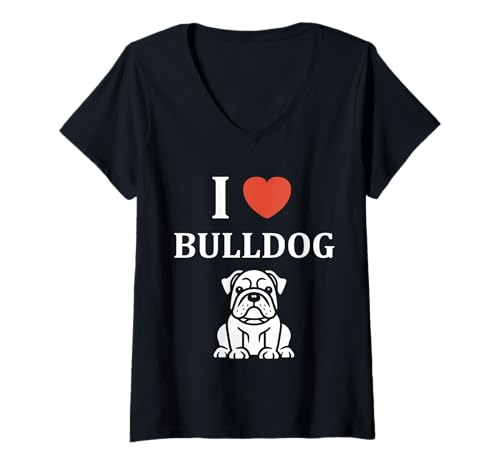 Damen FUUNY Cute Bulldog Minimalist Dog Simple i Love Bulldog T-Shirt mit V-Ausschnitt von Simple Bulldogs dog humor Bulldog