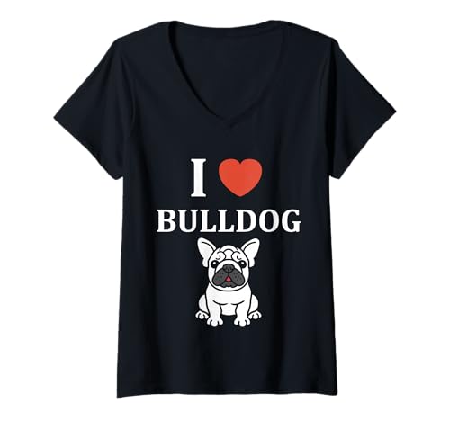 Damen FUUNY Cute Bulldog Minimalist Dog Simple i Love Bulldog T-Shirt mit V-Ausschnitt von Simple Bulldogs dog humor Bulldog