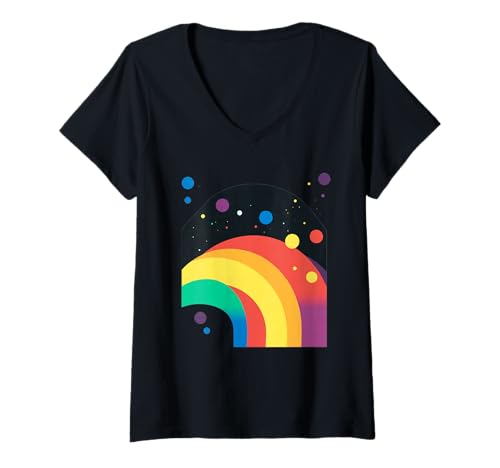 Damen Weltraum-Regenbogen T-Shirt mit V-Ausschnitt Damen Weltraum-Regenbogen T-Shirt mit V-Ausschnitt von Simple Design Aesthetic