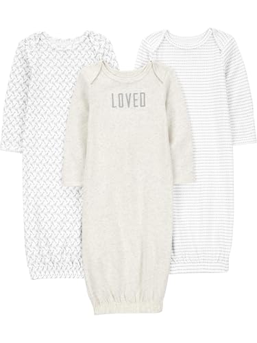Simple Joys by Carter's Baby Mädchen 3-Pack Neutral Cotton Sleeper Gown Infant-and-Toddler-Nightgowns, Grau/Weiß, 0-3 Monate (3er Pack) von Simple Joys by Carter's