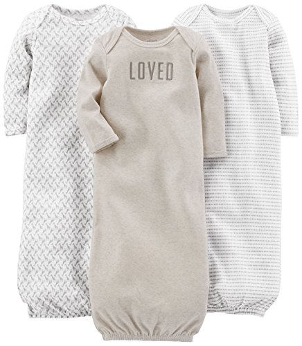 Simple Joys by Carter's Baby Mädchen 3-Pack Neutral Cotton Sleeper Gown Infant-and-Toddler-Nightgowns, Grau/Weiß, 0 Monate (3er Pack) von Simple Joys by Carter's