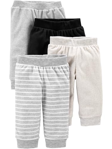 Simple Joys by Carter's Unisex Baby 4-Pack Fleece Pants Hose, Elfenbein/Hellgrau/Schwarz/Weiß Streifen, 0 Monate (4er Pack) von Simple Joys by Carter's