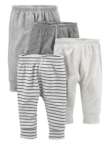 Simple Joys by Carter's Unisex-Baby 4-Pack Neutral Infant-and-Toddler-Pants, Grau/Hellgrau/Schwarz Ministreifen/Weiß Streifen, Frühchen (4er Pack) von Simple Joys by Carter's