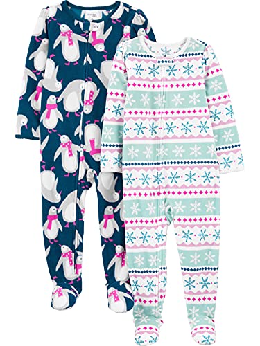 Simple Joys by Carter's Unisex-Kinder Baby, Toddler, and Kid Holiday Loose-fit Flame Resistant Fleece Footed Pajamas, Pack of 2 Pyjamaset, Norweger/Pinguin, 6-9 Monate (2er Pack) von Simple Joys by Carter's