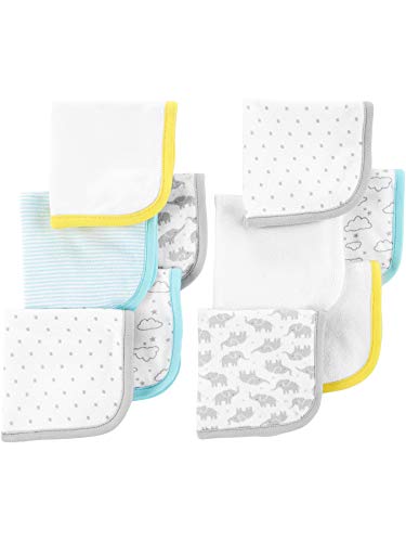 Simple Joys by Carter's Unisex-Baby 10-Pack Washcloth Winter-Zubehör-Set, Mehrfarbig/Elefanten/Punkte/Wolken, Einheitsgröße (10er Pack) von Simple Joys by Carter's