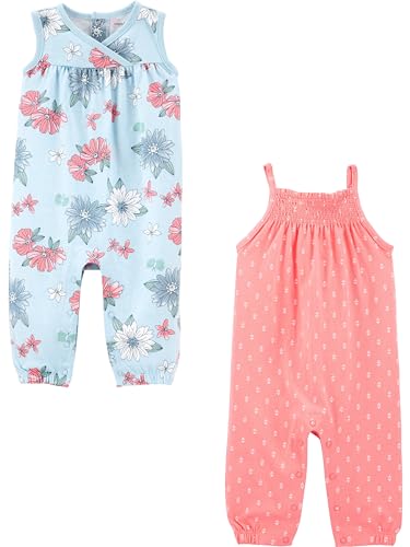 Simple Joys by Carter's Baby-Mädchen 2-Pack Fashion Jumpsuits Modischer Overall im 2er-Pack, Rosa/Floral, 0-3 Monate von Simple Joys by Carter's