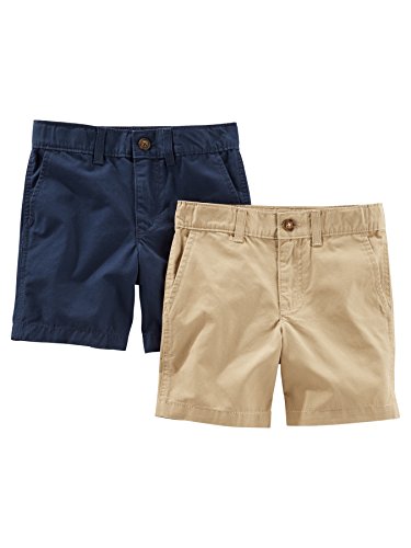 Simple Joys by Carter's Baby-Jungen Flat Front, Pack of 2 Shorts, Helles Khakibraun/Marineblau, 2 Jahre (2er Pack) von Simple Joys by Carter's