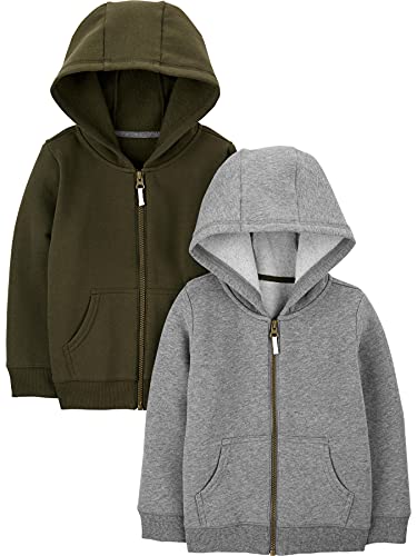 Simple Joys by Carter's Baby-Jungen 2-Pack Fleece Full Zip Hoodies Kapuzen-Sweatshirt, Olivgrün/Grau, 0 Monate (2er Pack) von Simple Joys by Carter's