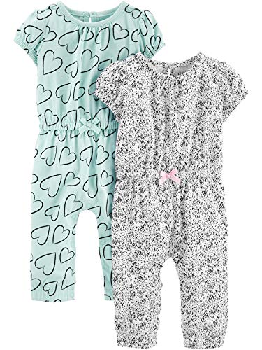 Simple Joys by Carter's Baby Mädchen 2-Pack Fashion Jumpsuits Overall, Minzgrün Herzen/Weiß Punkte, 3-6 Monate (2er Pack) von Simple Joys by Carter's