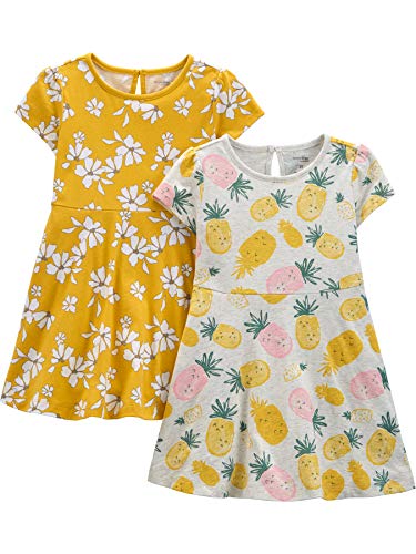 Simple Joys by Carter's Baby Mädchen Short-Sleeve and Sleeveless Dress Sets, Pack of 2 Lässiges Kleid, Grau Ananas/Senfgelb Blumen, 12 Monate (2er Pack) von Simple Joys by Carter's