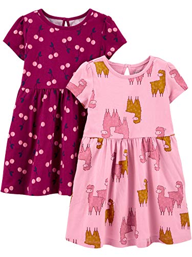 Simple Joys by Carter's Baby Mädchen Short-Sleeve and Sleeveless Dress Sets, Pack of 2 Freizeitkleid, Kirschen/Lama, 12 Monate (2er Pack) von Simple Joys by Carter's