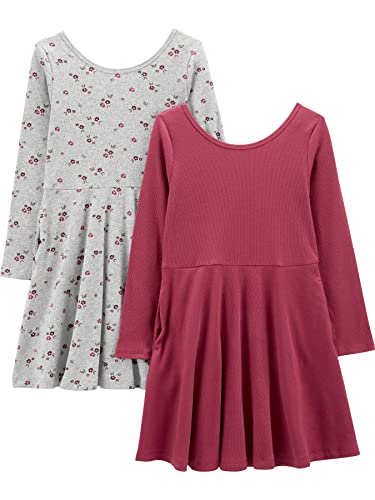 Simple Joys by Carter's Mädchen 2-Pack Stretch Rib Dresses Kleid, Grau Floral/Pflaume, 7 Jahre (2er Pack) von Simple Joys by Carter's