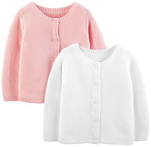 Simple Joys by Carter's Baby-Mädchen 2-Pack Knit Cardigan Infant-and-Toddler-Sweaters, Weiß/Rosa, 6-9 Monate (2er Pack) von Simple Joys by Carter's