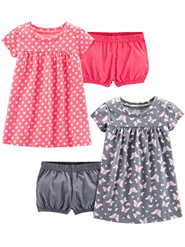 Simple Joys by Carter's Baby Mädchen Short-Sleeve and Sleeveless Dress Sets, Pack of 2 Lässiges Kleid, Grau Schmetterlinge/Rosa Floral, 6-9 Monate (2er Pack) von Simple Joys by Carter's