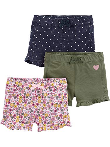 Simple Joys by Carter's Baby-Mädchen 3-Pack Knit Shorts, Jeans Punkte/Olivgrün Herzen/Rosa Floral, 12 Monate (3er Pack) von Simple Joys by Carter's