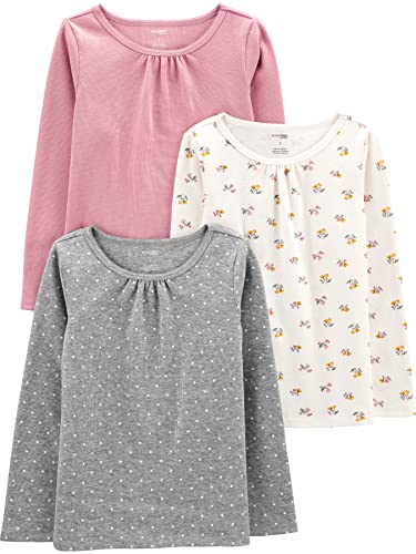 Simple Joys by Carter's Mädchen Long-Sleeve T-Shirt, Grau Punkte/Rosa/Weiß Floral, 5-6 Jahre (3er Pack) von Simple Joys by Carter's