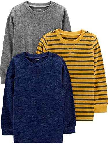 Simple Joys by Carter's Jungen 3-Pack Thermal Long Sleeve Shirts Hemd, Gelb Streifen/Grau/Marineblau Heidekraut, 12 Monate (3er Pack) von Simple Joys by Carter's