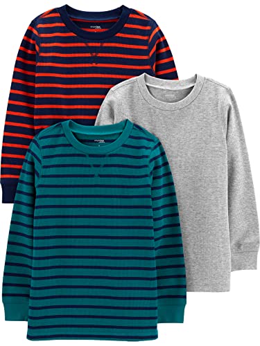Simple Joys by Carter's Jungen 3-Pack Thermal Long Sleeve Shirts Hemd, Blaugrün/Grau Meliert/Marineblau Streifen, 12 Monate (3er Pack) von Simple Joys by Carter's