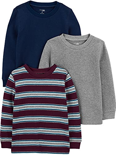 Simple Joys by Carter's Jungen 3-Pack Thermal Long Sleeve Shirts Hemd, Burgunderrot Streifen/Grau Meliert/Marineblau, 5 Jahre (3er Pack) von Simple Joys by Carter's