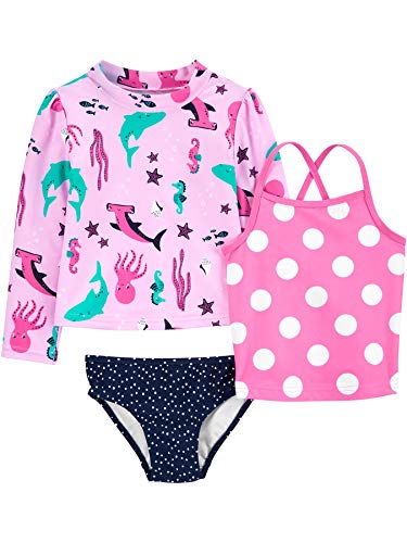 Simple Joys by Carter's Baby-Mädchen 3-Piece Assorted Rashguard Set, Marineblau Punkte/Rosa Tupfen/Meereswelt, 3-6 Monate von Simple Joys by Carter's