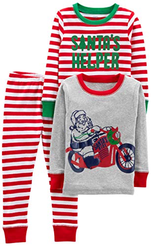 Simple Joys by Carter's Unisex Kinder 3-Piece Snug-Fit Cotton Christmas Pajama Set Pyjamaset, Grau Motorrad/Rot Streifen, 4 Jahre (3er Pack) von Simple Joys by Carter's