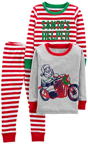 Simple Joys by Carter's Unisex Kinder 3-Piece Snug-Fit Cotton Christmas Pajama Pyjama-Set, Grau Motorrad/Rot Streifen, 6 Jahre (3er Pack) von Simple Joys by Carter's