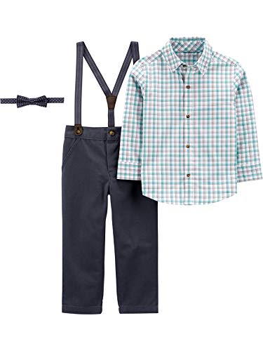 Simple Joys by Carter's Baby Jungen 3-Piece Special Occasion Bow-Tie and Suspender Pants Kleinkind-Bettwäsche-Set, Grün Grau Kariert/Kohlegrau/Marineblau Punkte, 18 Monate von Simple Joys by Carter's