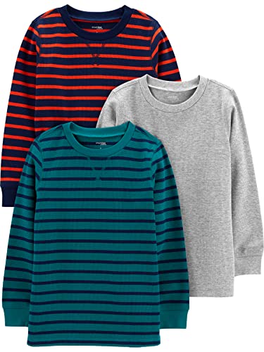 Simple Joys by Carter's Jungen 3-Pack Thermal Long Sleeve T-Shirt-Set, Blaugrün/Grau Meliert/Marineblau Streifen, 4 Jahre (3er Pack) von Simple Joys by Carter's