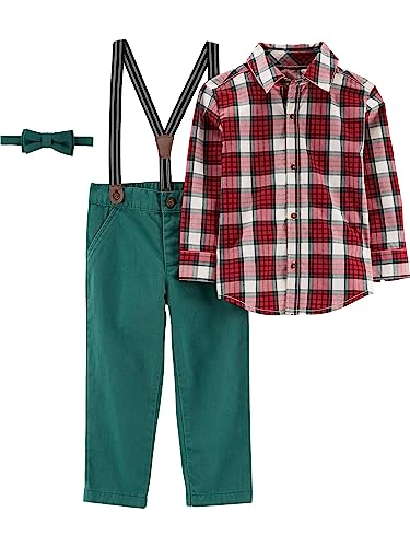 Simple Joys by Carter's Kleinkinder und Baby Jungen 4-teiliges Set mit Fliege und Strapshose für besondere Anlässe, Olive Heather/Red Tartan Plaid, 5 Jahre von Simple Joys by Carter's