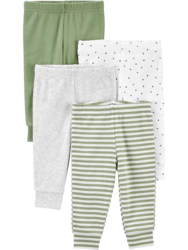 Simple Joys by Carter's Baby Jungen Strukturierte Hosen im 4er-Pack, 4er-Pack, Grau Meliert/Olivgrün/Weiß Punkte/Streifen, 3-6 Monate von Simple Joys by Carter's