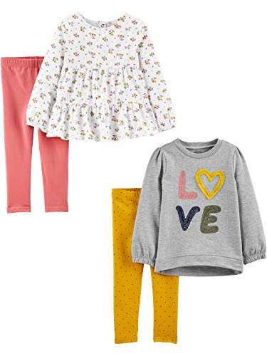 Simple Joys by Carter's Mädchen 4-Piece Long-Sleeve Shirts and Pants Playwear Set Hosenset, Gelb Punkte/Grau Love/Rosa/Weiß Floral, 5 Jahre von Simple Joys by Carter's