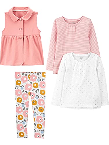 Simple Joys by Carter's Mädchen 4-Teiliges Top- Und Westen-Set, 4er-Pack, Rosa/Weiß Punkte/Floral/Streifen, 2 Jahre von Simple Joys by Carter's