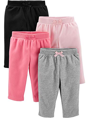 Simple Joys by Carter's Baby-Mädchen 4-Pack Fleece Pants, Rosa/Schwarz/Grau Meliert, 6-9 Monate (4er Pack) von Simple Joys by Carter's