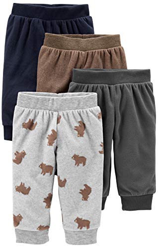 Simple Joys by Carter's Unisex Baby 4-Pack Fleece Pants Freizeithose, Braun/Dunkelgrau/Hellgrau Bärenaufddruck/Marineblau, 3-6 Monate (4er Pack) von Simple Joys by Carter's