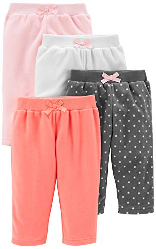 Simple Joys by Carter's Baby-Mädchen 4-Pack Fleece Pants Freizeithose, Kohlegrau Punkte/Orange/Rosa/Weiß, 0-3 Monate (4er Pack) von Simple Joys by Carter's